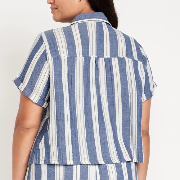 Old Navy plus size 3X shirt sleeve gauze cotton button down blouse NWT casual - Picture 2 of 11
